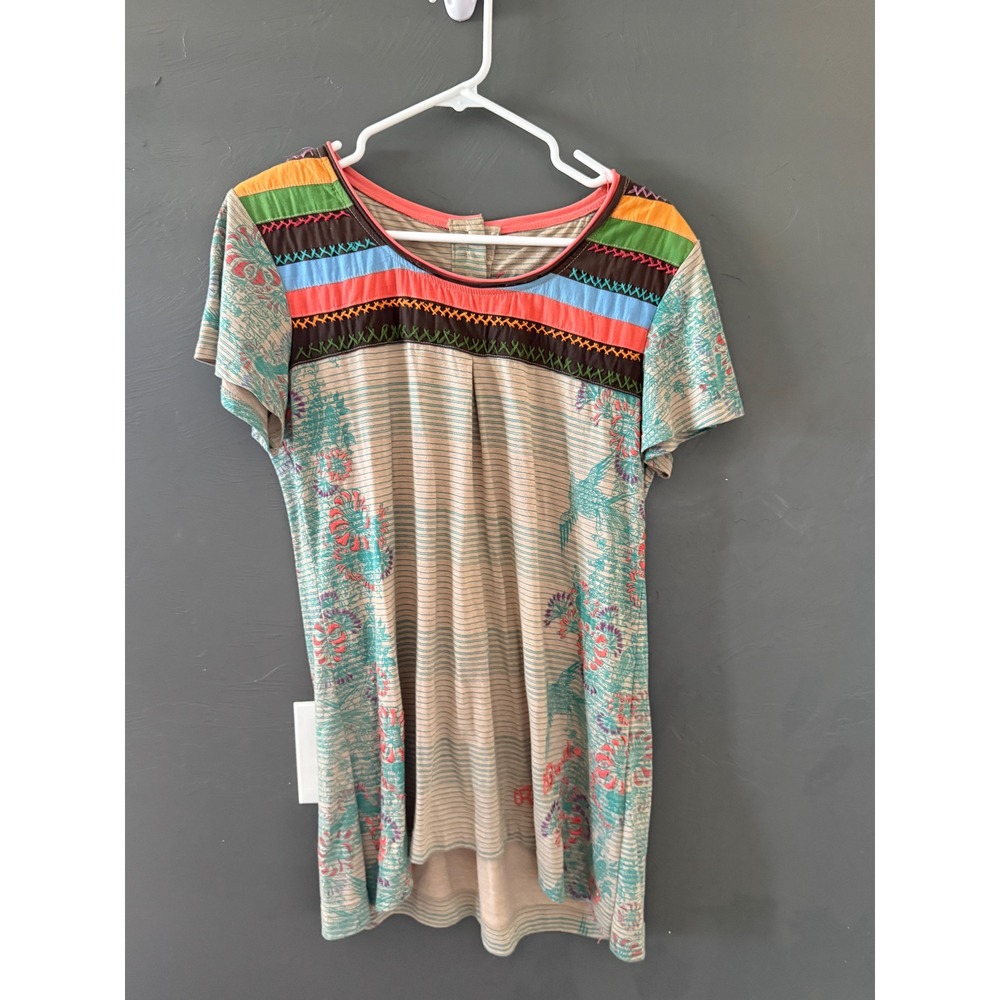 Double D Ranchwear Womens Boho Embroidered Patchwork Striped Tunic Top Medium